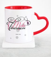 Kişiye Özel Mesleki Moda Tasarımcısı Kırmızı Kalpli Kupa Bardak - 4