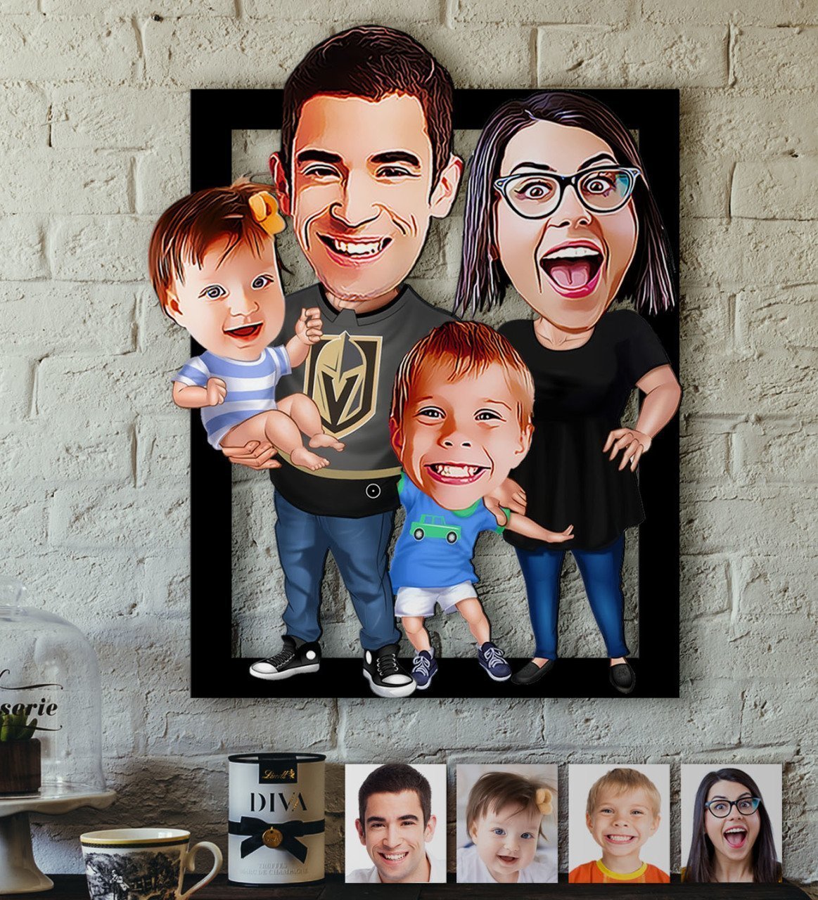 Kişiye Özel Aile Karikatürlü 3D Ahşap Tablo-3