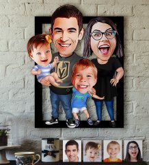Kişiye Özel Aile Karikatürlü 3D Ahşap Tablo-3