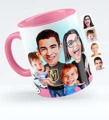 Kişiye Özel Aile Karikatürlü Pembe Kupa Bardak - 3