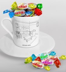 Kişiye Özel İç Mimar Türk Kahvesi Fincanı ve Haribo Şeker Hediye Seti-5