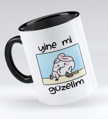 Bk Gift Yine Mi Güzelim Tasarımlı Siyah Kupa Bardak - Model 1