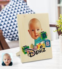 Kişiye Özel İsimli Bebek Karikatürlü Dekoratif Ahşap Çerçeve Model 5
