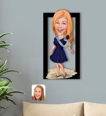 BK Gift Kişiye Özel Tatilci Kadın Karikatürlü 3D Ahşap Tablo-5