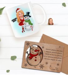 Kişiye Özel Happy New Year Kupa Bardak ve Retro Ahşap Yılbaşı Tebrik Kartı Hediye Seti-9D