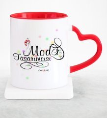 Kişiye Özel Mesleki Moda Tasarımcısı Kırmızı Kalpli Kupa Bardak - 3