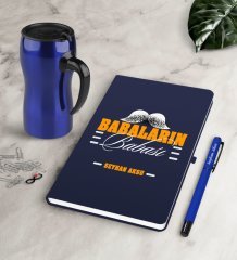 Kişiye Özel Babaların Babası Lacivert Defter Kalem Termos Mug Seti-2