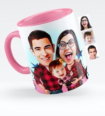 Kişiye Özel Aile Karikatürlü Pembe Kupa Bardak - 2