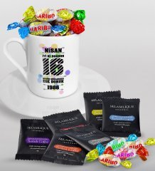 Kişiye Özel Tarihli İyi Ki Doğdun Türk Kahvesi Fincanı Selamlique Karışık Türk Kahvesi ve Haribo Şeker Hediye Seti-1