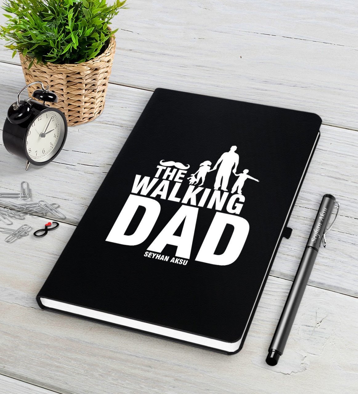 Kişiye Özel The Walking Dad Siyah Defter Kalem Seti