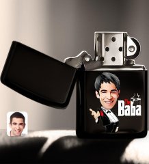 Kişiye Özel Godfather Baba Karikatürlü Renkli Baskılı Benzinli Siyah Metal Çakmak-2