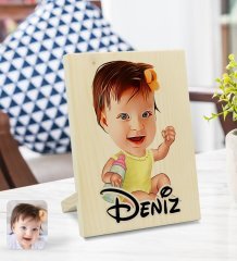 Kişiye Özel İsimli Bebek Karikatürlü Dekoratif Ahşap Çerçeve Model 2