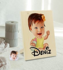Kişiye Özel İsimli Bebek Karikatürlü Dekoratif Ahşap Çerçeve Model 2