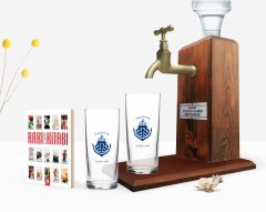 Kişiye Özel Renkli Baskılı Trabzon Tasarımlı Turistik İkili Rakı Bardağı Ahşap Rakı Standı ve Cep Kitabı Hediye Seti-1