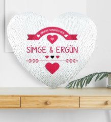 Kişiye Özel Sevgililer Günü Altın Yaldız Sihirli Kalp Yastık - 55