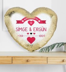 Kişiye Özel Sevgililer Günü Altın Yaldız Sihirli Kalp Yastık - 55