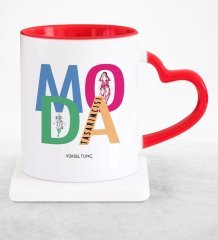 Kişiye Özel Mesleki Moda Tasarımcısı Kırmızı Kalpli Kupa Bardak - 2