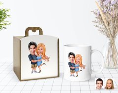 Kişiye Özel Ahşap Kutuda Sevgililer Karikatürlü Beyaz Kupa Bardak-14
