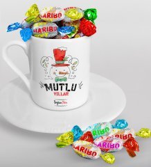 Kişiye Özel Yılbaşı Mutlu Yıllar Türk Kahvesi Fincanı ve Haribo Şeker Hediye Seti-5