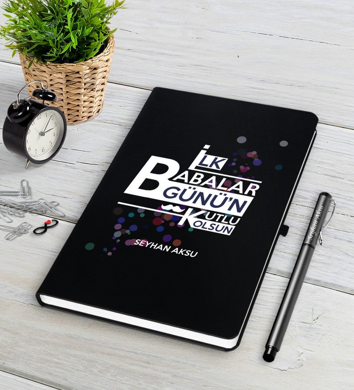 Kişiye Özel İlk Babalar Günün Kutlu Olsun Siyah Defter Kalem Seti-2
