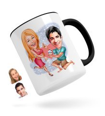 Kişiye Özel Sevgililer Karikatürlü Siyah Kupa Bardak-19