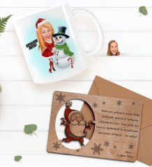 Kişiye Özel Happy New Year Kupa Bardak ve Retro Ahşap Yılbaşı Tebrik Kartı Hediye Seti-9C