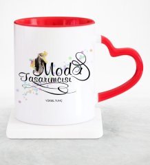 Kişiye Özel Mesleki Moda Tasarımcısı Kırmızı Kalpli Kupa Bardak - 1