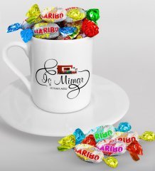 Kişiye Özel İç Mimar Türk Kahvesi Fincanı ve Haribo Şeker Hediye Seti-2
