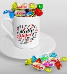Kişiye Özel Yılbaşı Mutlu Yıllar Türk Kahvesi Fincanı ve Haribo Şeker Hediye Seti-4