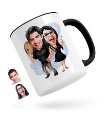 Kişiye Özel Sevgililer Karikatürlü Siyah Kupa Bardak-18