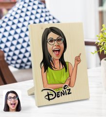Kişiye Özel İsimli Kadın Karikatürlü Dekoratif Ahşap Çerçeve Model 19