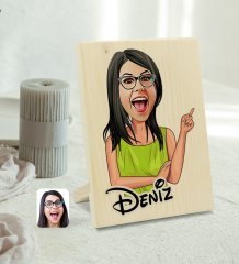 Kişiye Özel İsimli Kadın Karikatürlü Dekoratif Ahşap Çerçeve Model 19