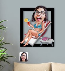 BK Gift Kişiye Özel Tatilci Kadın Karikatürlü 3D Ahşap Tablo-2