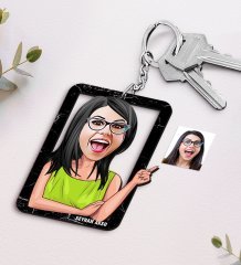 Kişiye Özel İsimli Kadın Karikatürlü Ahşap Anahtarlık-19