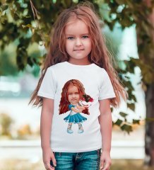 Kişiye Özel Kız Çocuk Karikatürlü Beyaz T-Shirt-15