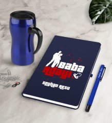 Kişiye Özel  Baba Adayı Lacivert Defter Kalem Termos Mug Seti-1