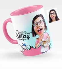 Kişiye Özel Ev Hanımı Karikatürlü Pembe Kupa Bardak - 3