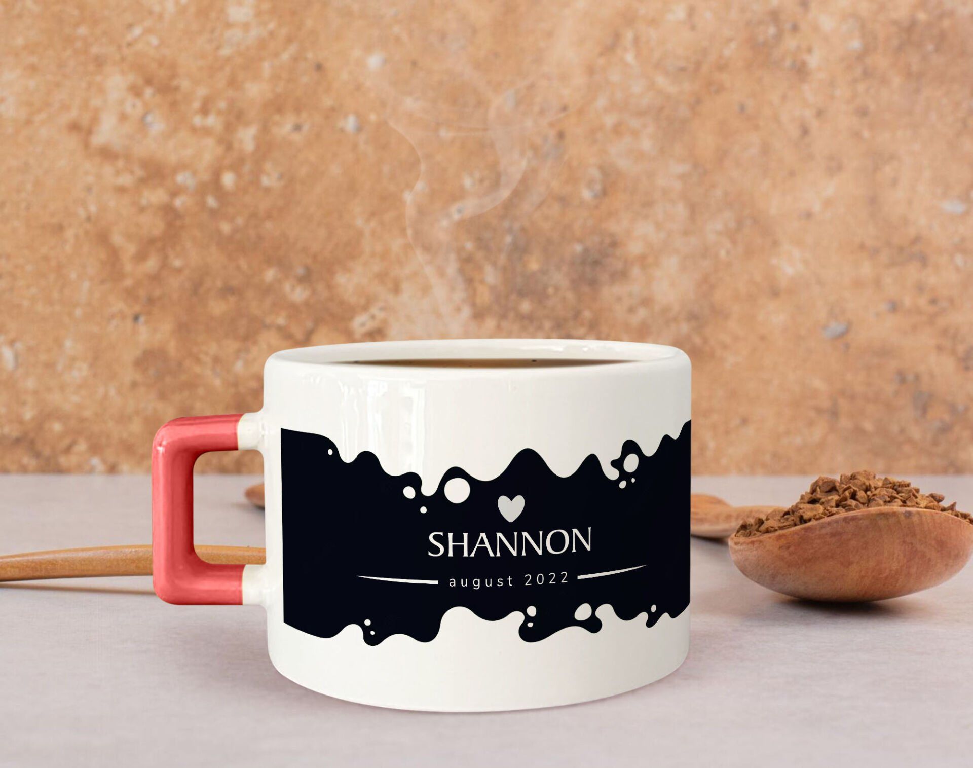 BK Gift Kişiye Özel İsimli Tarihli Pembe Kulplu Çay & Kahve Fincanı-5, Arkadaşa Hediye, Sevgiliye Hediye