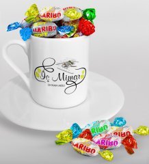 Kişiye Özel İç Mimar Türk Kahvesi Fincanı ve Haribo Şeker Hediye Seti-1