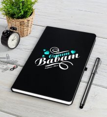 Kişiye Özel Canım Babam Siyah Defter Kalem Seti-7