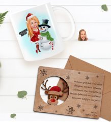 Kişiye Özel Happy New Year Kupa Bardak ve Retro Ahşap Yılbaşı Tebrik Kartı Hediye Seti-9B