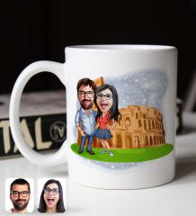 BK Gift Kişiye Özel Sevgililer Antik Roma Karikatürlü Beyaz Kupa Bardak-1