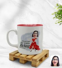 Kişiye Özel Kadın Nihayetinde Karikatürlü İçi Kırmızı Renkli Kupa Bardak Model 1