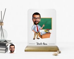 Kişiye Özel Erkek Öğretmen Karikatürlü Ahşap Standlı Çerçeve