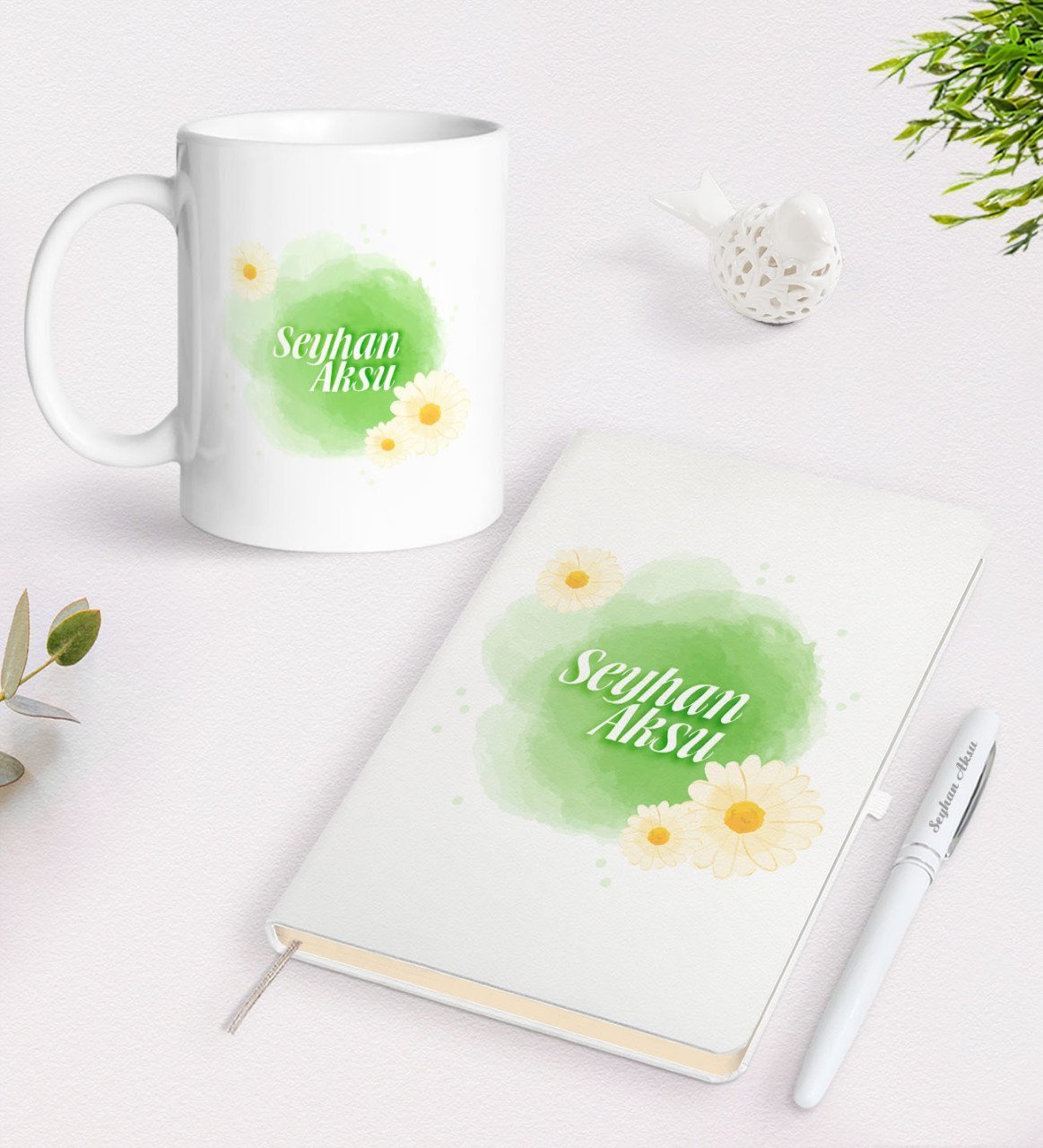 Kişiye Özel Kadınlar Günü Tasarımlı Beyaz Defter Kalem ve Kupa Seti-14