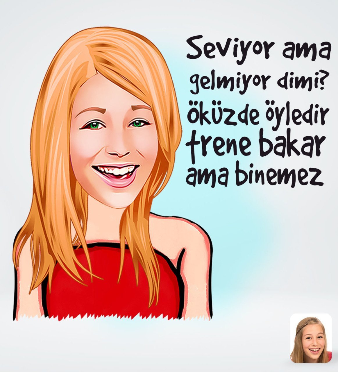 Kişiye Özel Kadın Seviyor Ama Gelmiyor Tasarımlı Dijital Karikatür-1