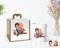 Kişiye Özel Ahşap Kutuda Sevgililer Karikatürlü Beyaz Kupa Bardak-11