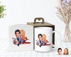 Kişiye Özel Ahşap Kutuda Sevgililer Karikatürlü Beyaz Kupa Bardak-11