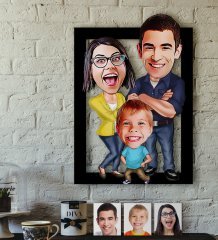 Kişiye Özel Aile Karikatürlü 3D Ahşap Tablo-1