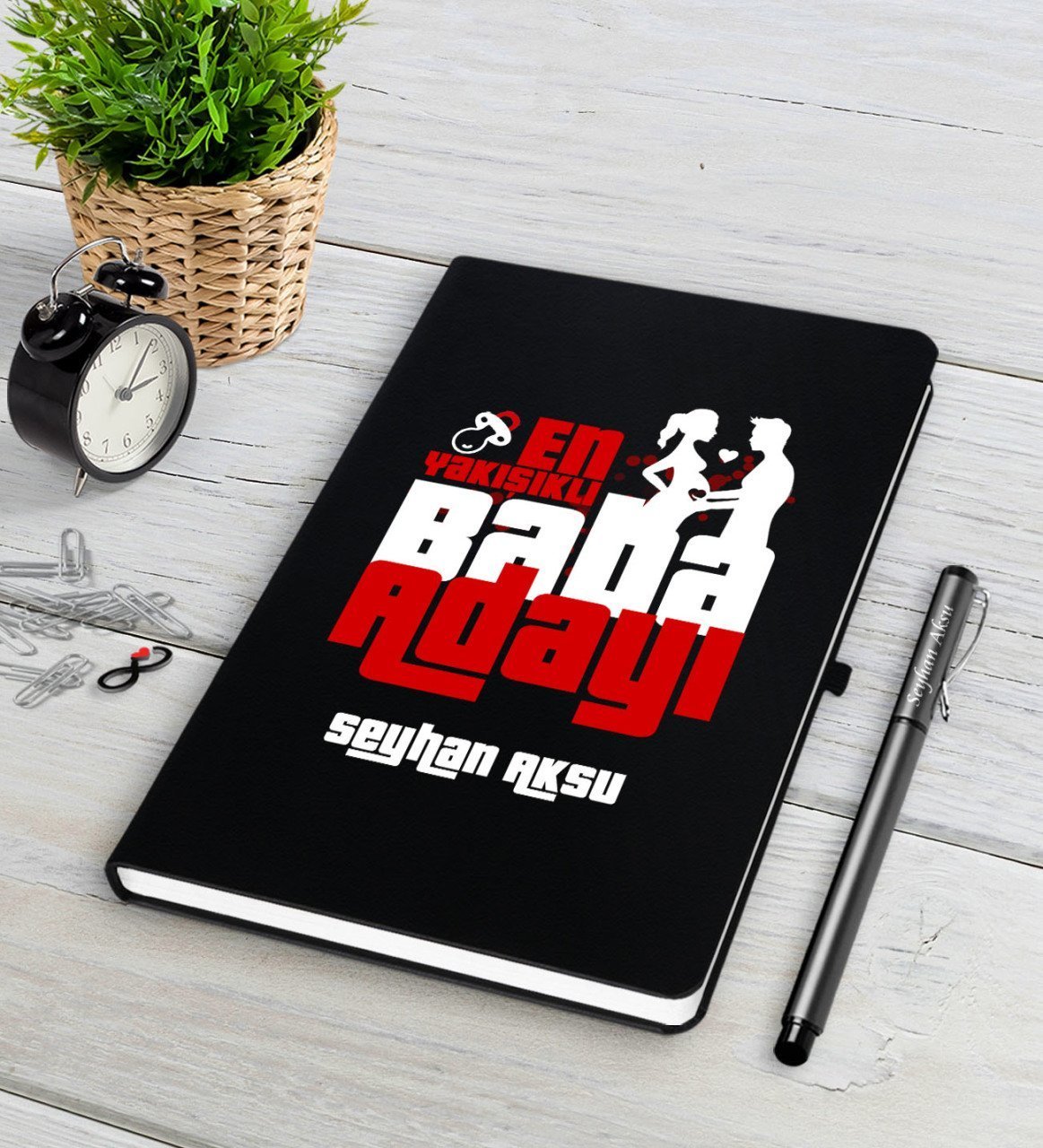 Kişiye Özel En Yakışıklı Baba Adayı Siyah Defter Kalem Seti